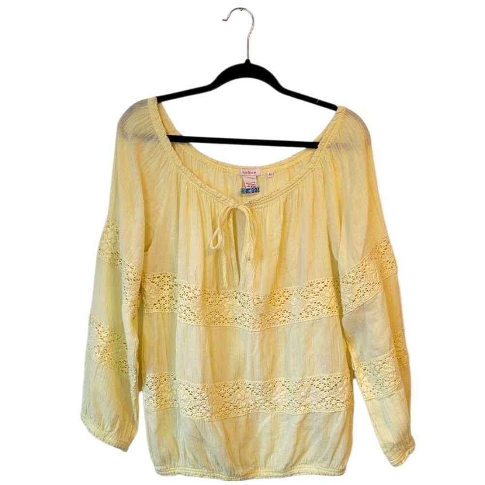 Sundance Pale Yellow Lace-Inset Peasant Blouse